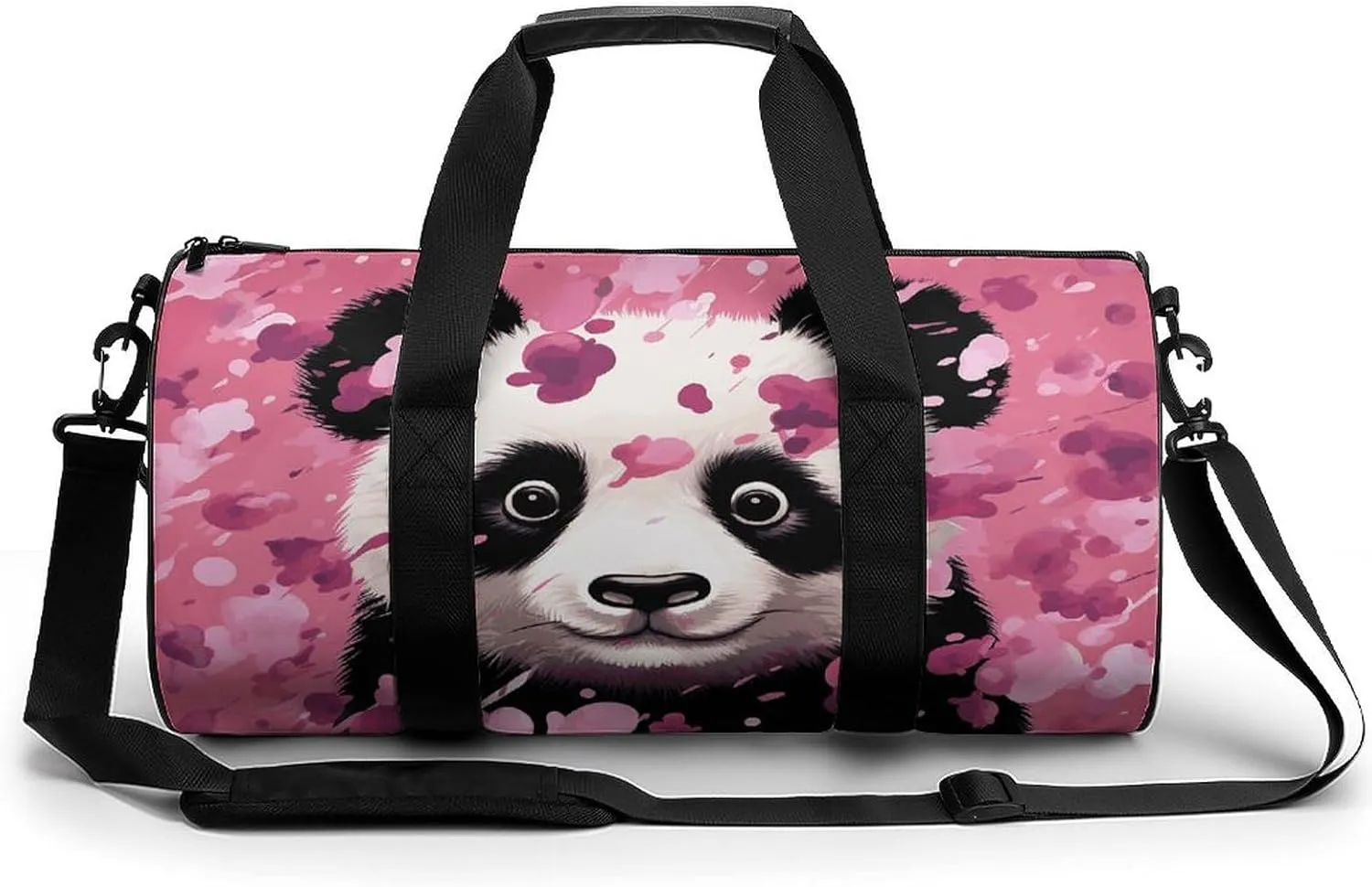 Gym Bag for Men Women Pink Panda Cotton Duffel Bag Overnight Bag with Compartment Gym Sackpac
