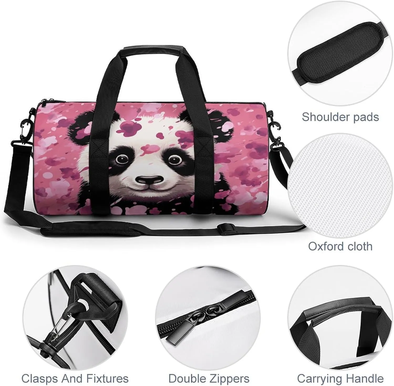 Gym Bag for Men Women Pink Panda Cotton Duffel Bag Overnight Bag with Compartment Gym Sackpac