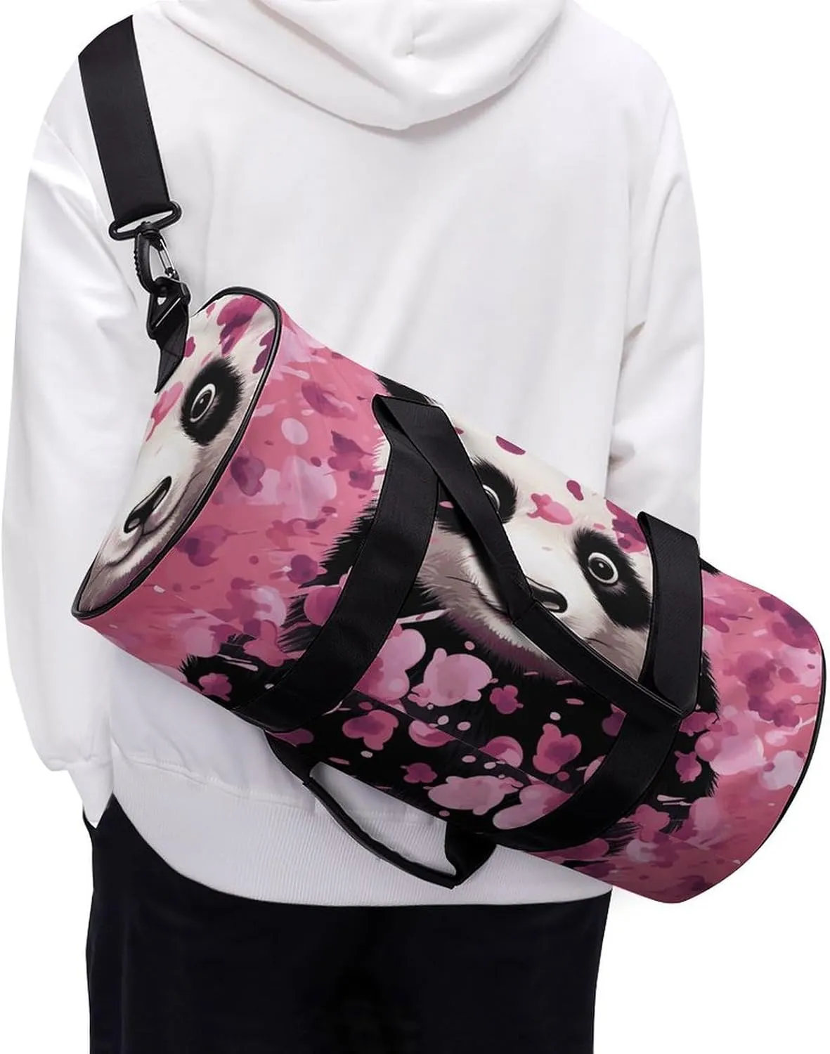 Gym Bag for Men Women Pink Panda Cotton Duffel Bag Overnight Bag with Compartment Gym Sackpac