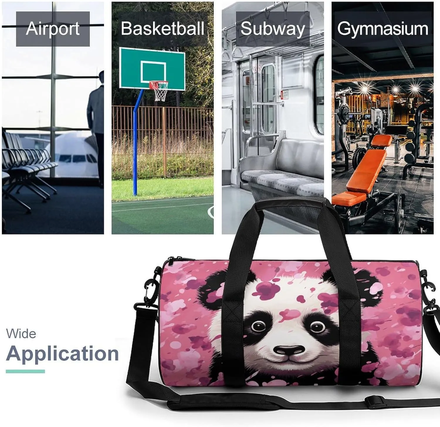 Gym Bag for Men Women Pink Panda Cotton Duffel Bag Overnight Bag with Compartment Gym Sackpac
