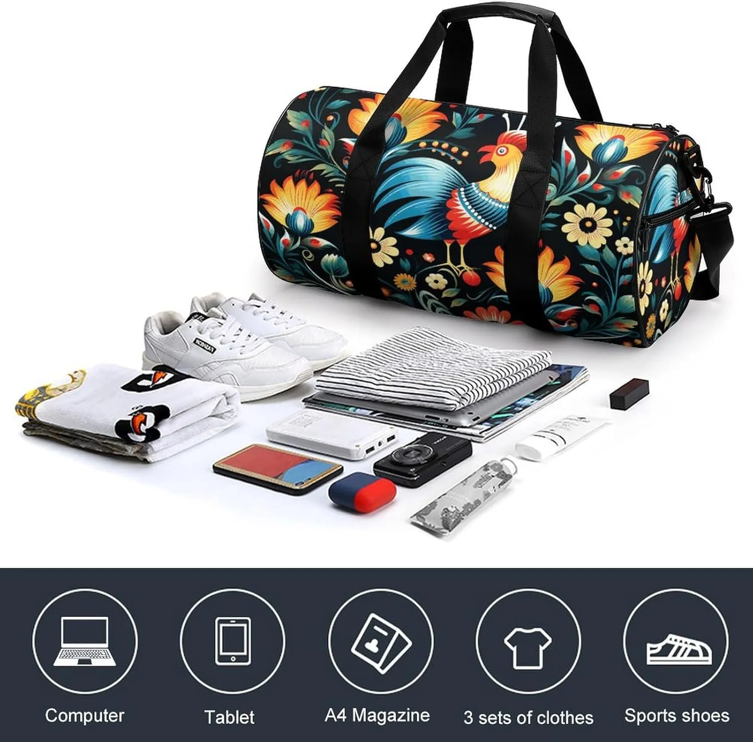 Gym Bag for Men Women Polish Folk Art Pattern Duffel Bag Overnight Bag with Compartment Gym Sackpac
