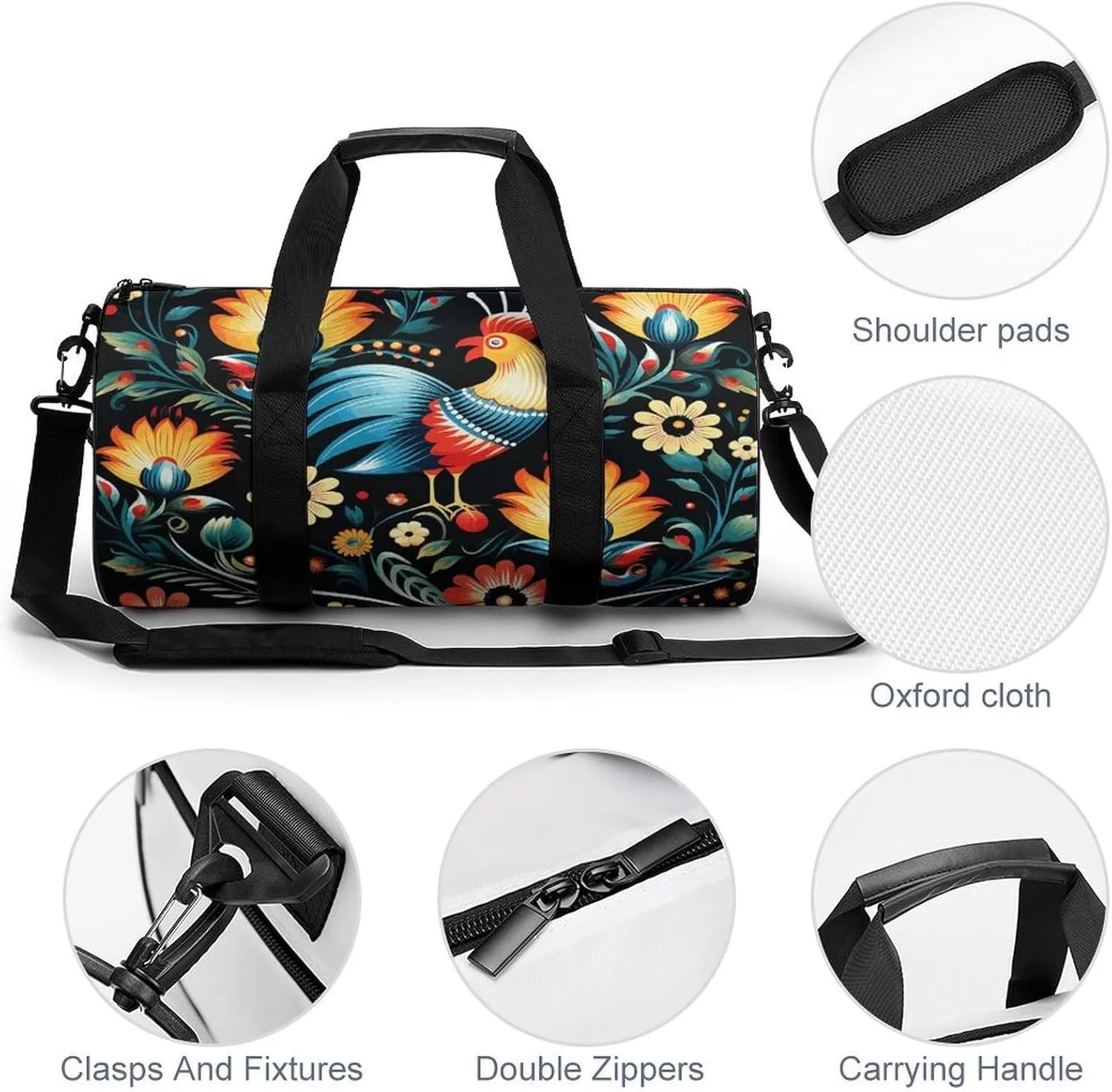 Gym Bag for Men Women Polish Folk Art Pattern Duffel Bag Overnight Bag with Compartment Gym Sackpac