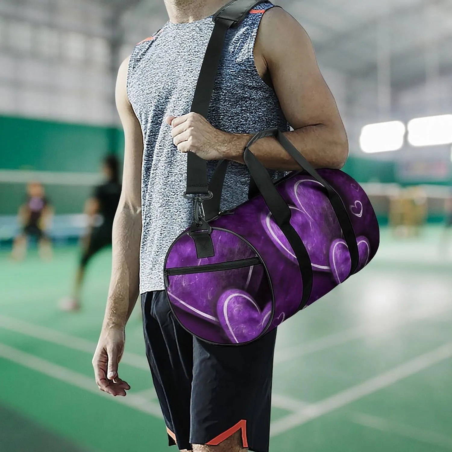 Gym Bag for Men Women Purple Hearts Duffel Bag Overnight Bag with Compartment Gym Sackpac