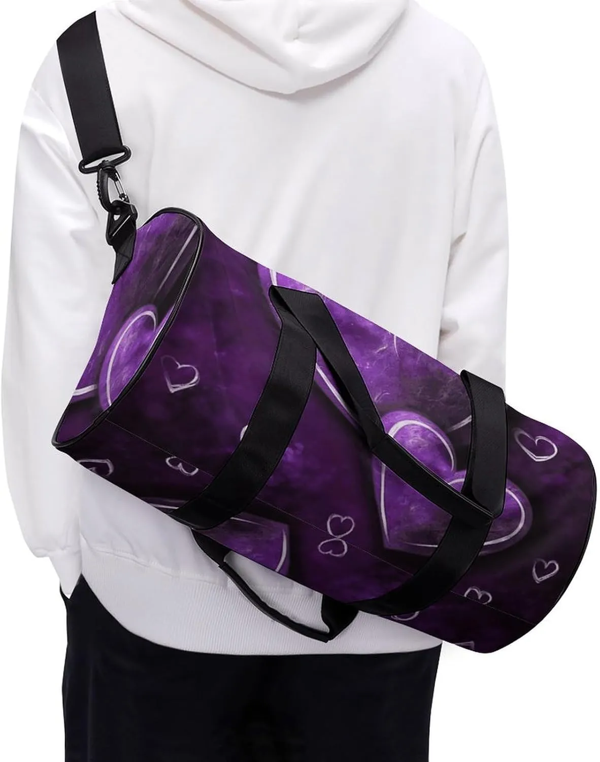 Gym Bag for Men Women Purple Hearts Duffel Bag Overnight Bag with Compartment Gym Sackpac