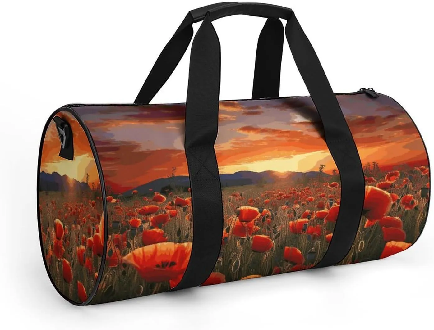 Gym Bag for Men Women Red Poppy Flower Field in Sunset Duffel Bag Overnight Bag with Compartment Gym Sackpac