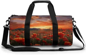 Gym Bag for Men Women Red Poppy Flower Field in Sunset Duffel Bag Overnight Bag with Compartment Gym Sackpac
