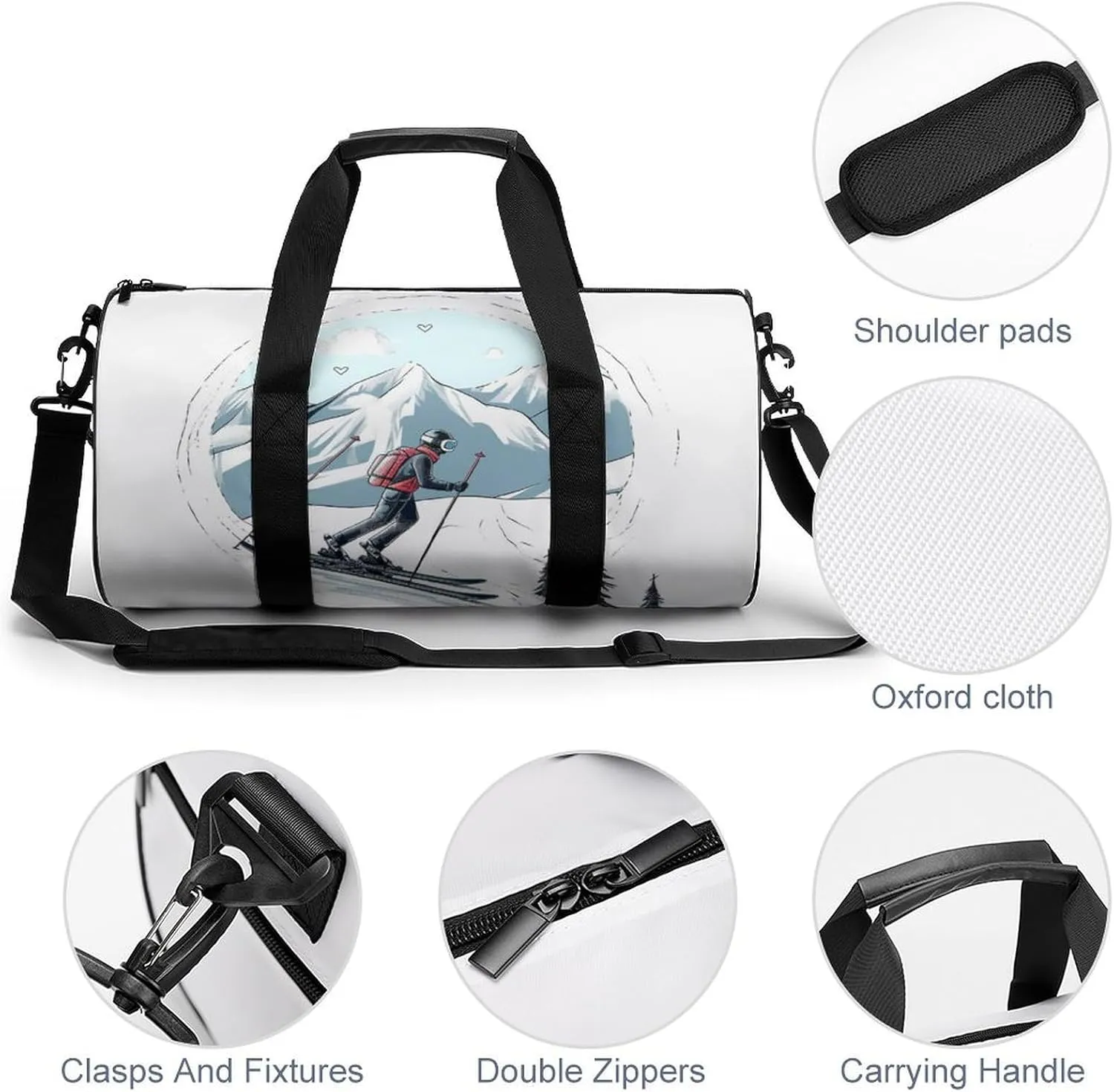 Gym Bag for Men Women Skiing Theme Duffel Bag Overnight Bag with Compartment Gym Sackpac