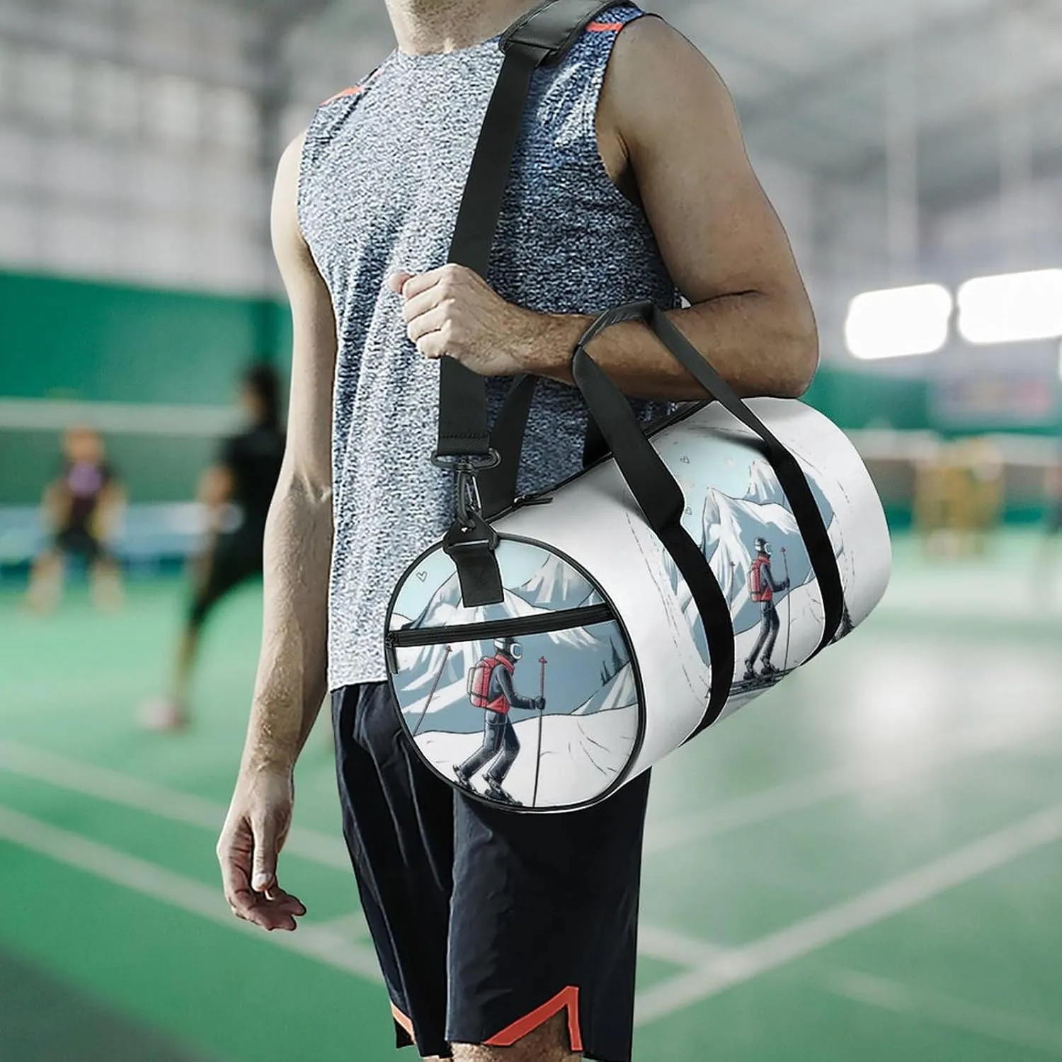 Gym Bag for Men Women Skiing Theme Duffel Bag Overnight Bag with Compartment Gym Sackpac