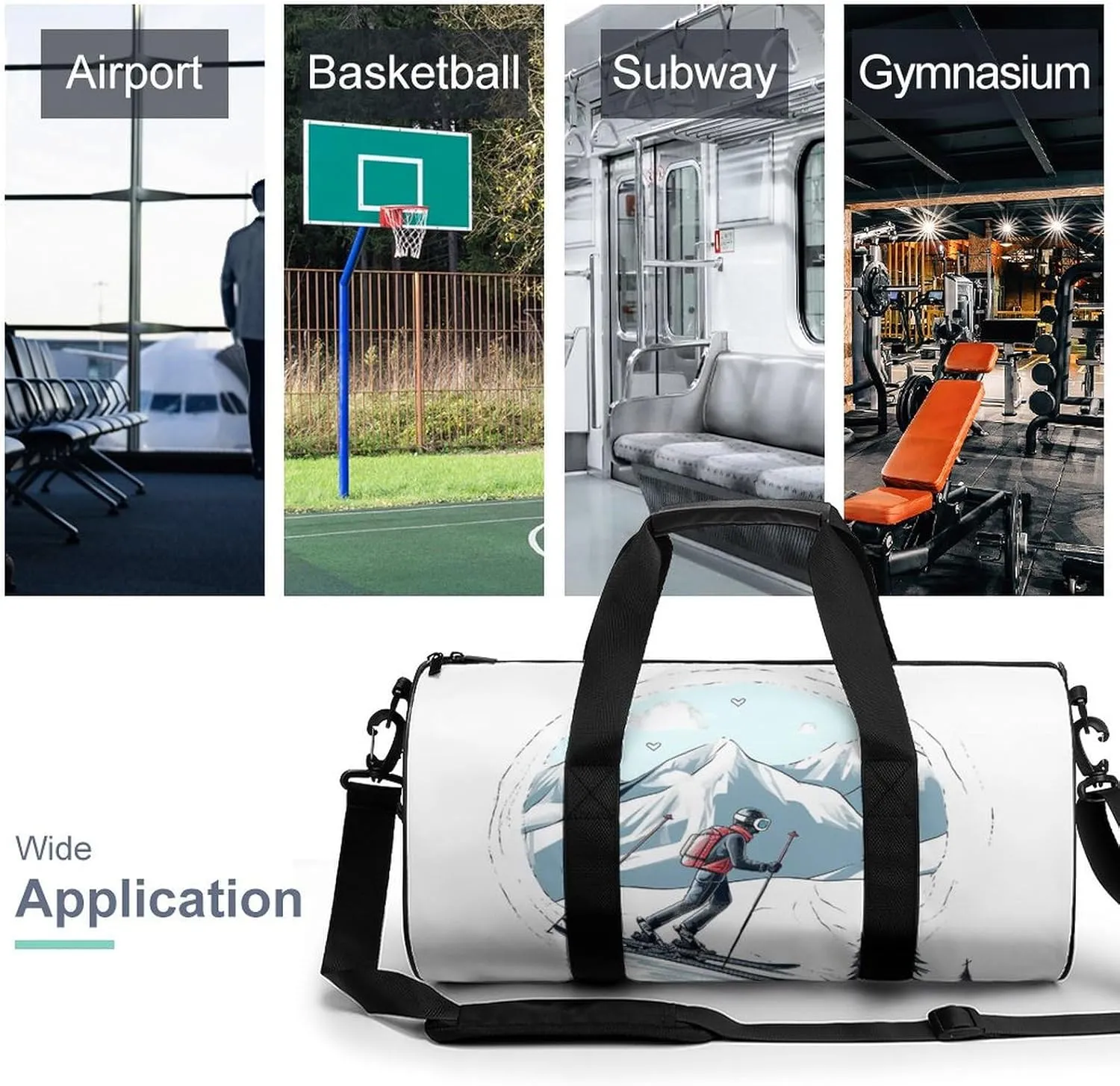Gym Bag for Men Women Skiing Theme Duffel Bag Overnight Bag with Compartment Gym Sackpac