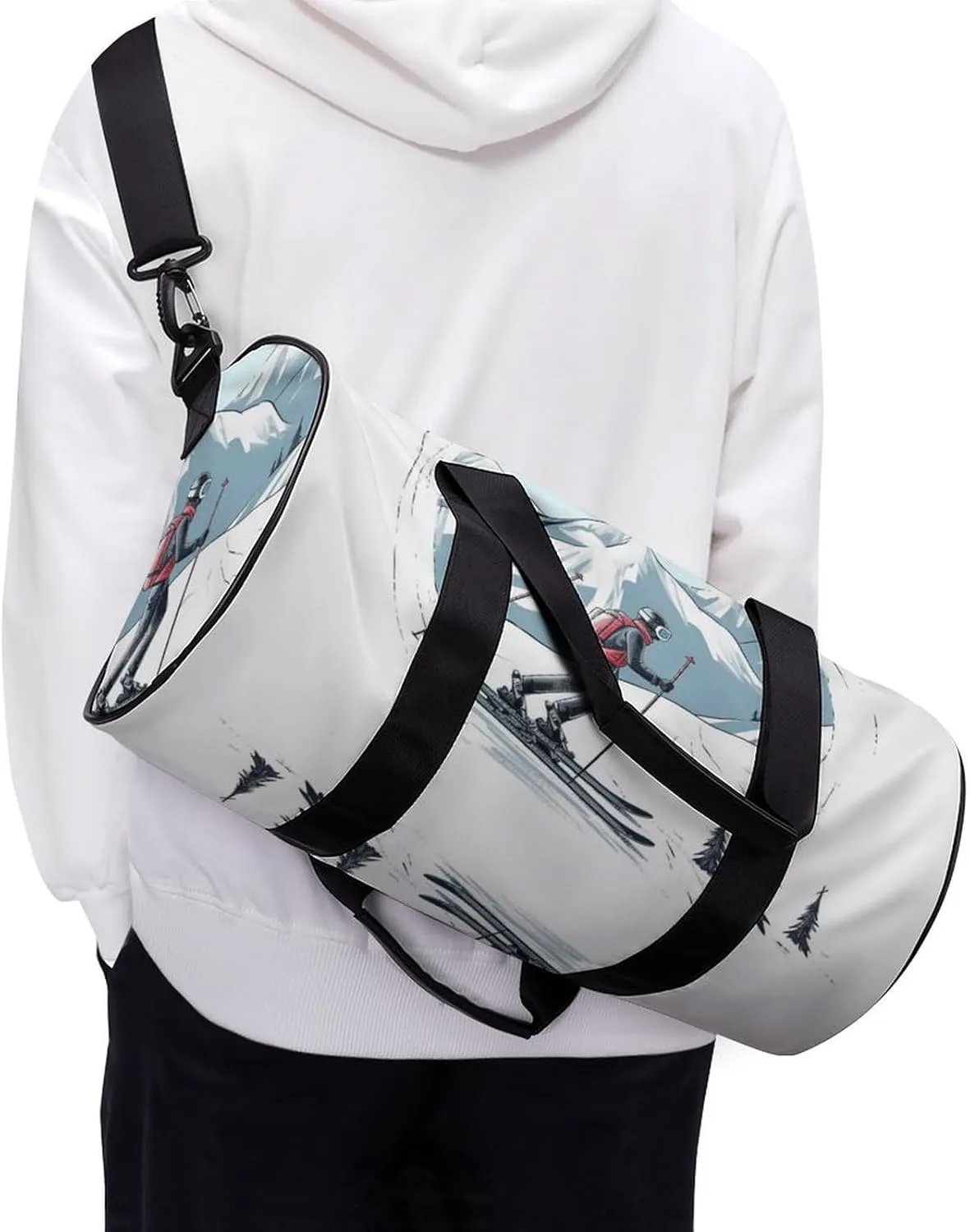 Gym Bag for Men Women Skiing Theme Duffel Bag Overnight Bag with Compartment Gym Sackpac