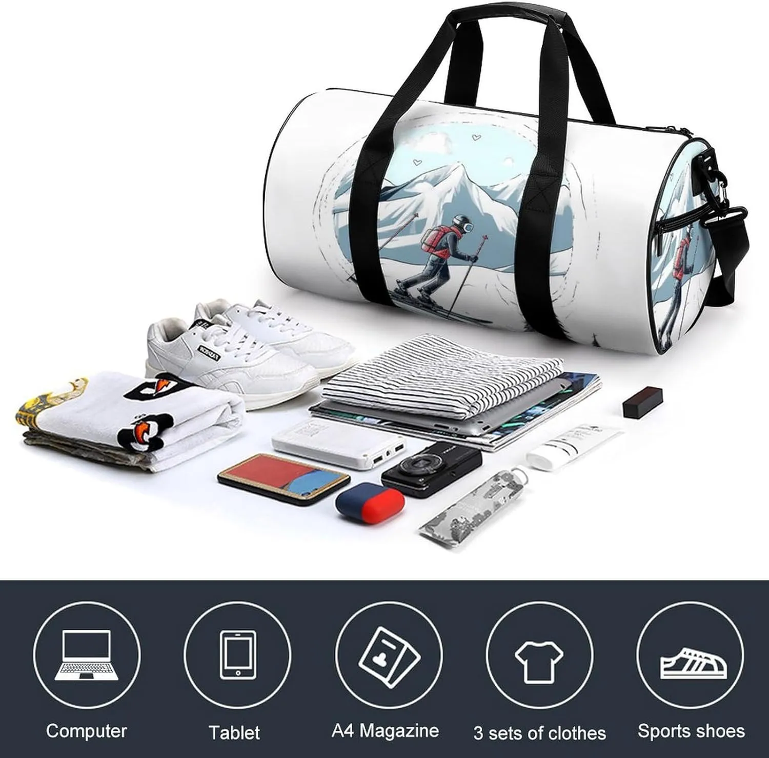 Gym Bag for Men Women Skiing Theme Duffel Bag Overnight Bag with Compartment Gym Sackpac