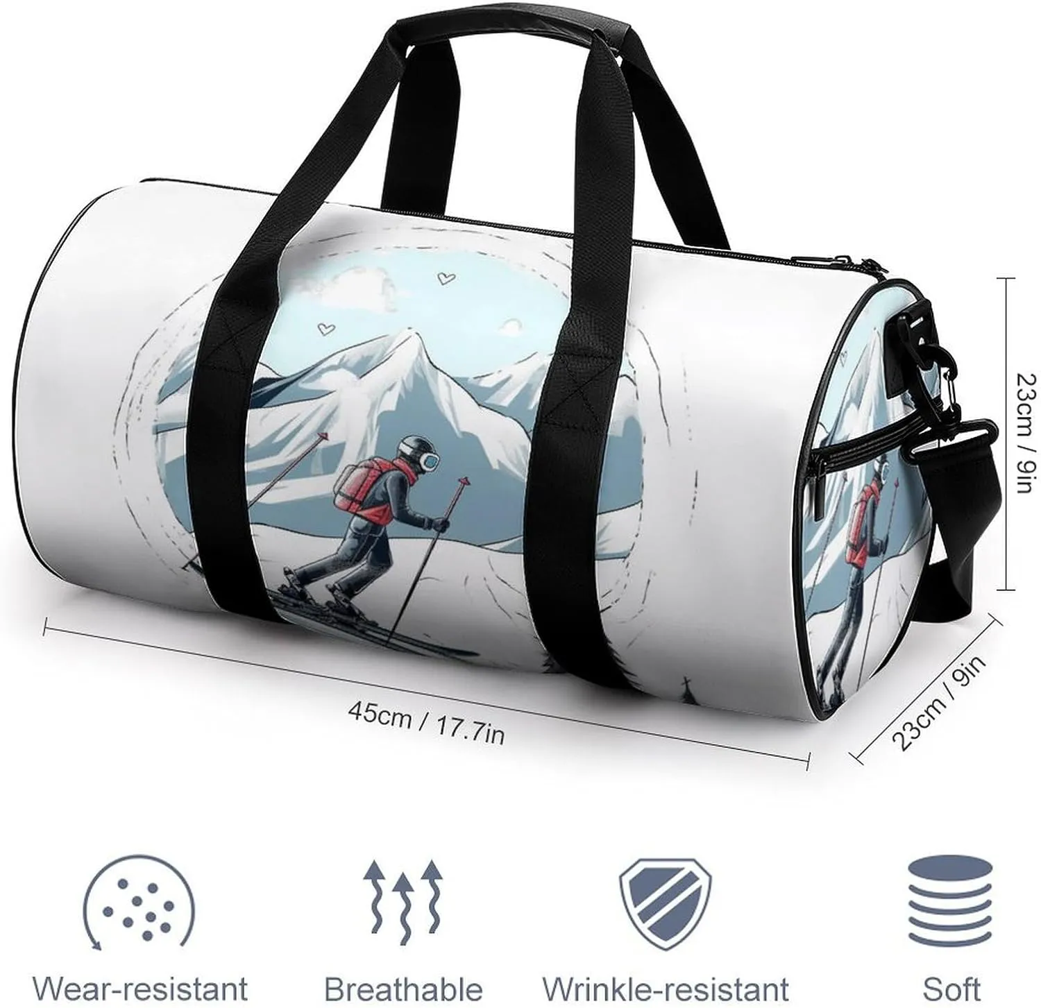 Gym Bag for Men Women Skiing Theme Duffel Bag Overnight Bag with Compartment Gym Sackpac