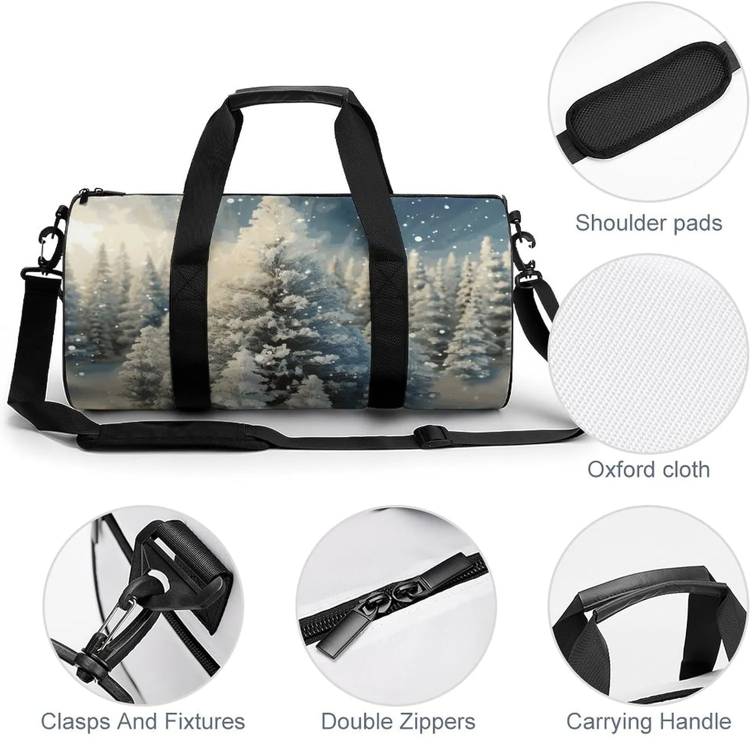 Gym Bag for Men Women Snow Wonderland Pine Tree Christmas Duffel Bag Overnight Bag with Compartment Gym Sackpac