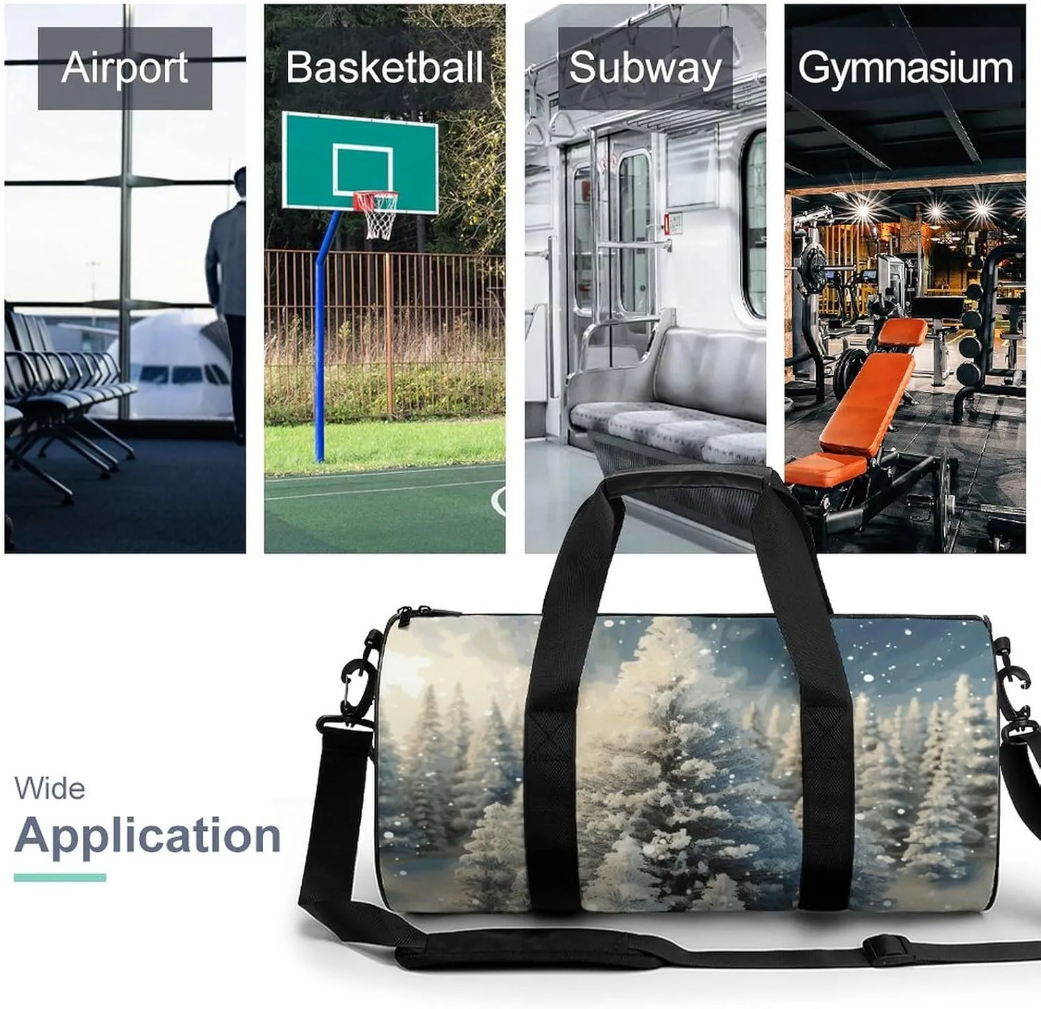 Gym Bag for Men Women Snow Wonderland Pine Tree Christmas Duffel Bag Overnight Bag with Compartment Gym Sackpac