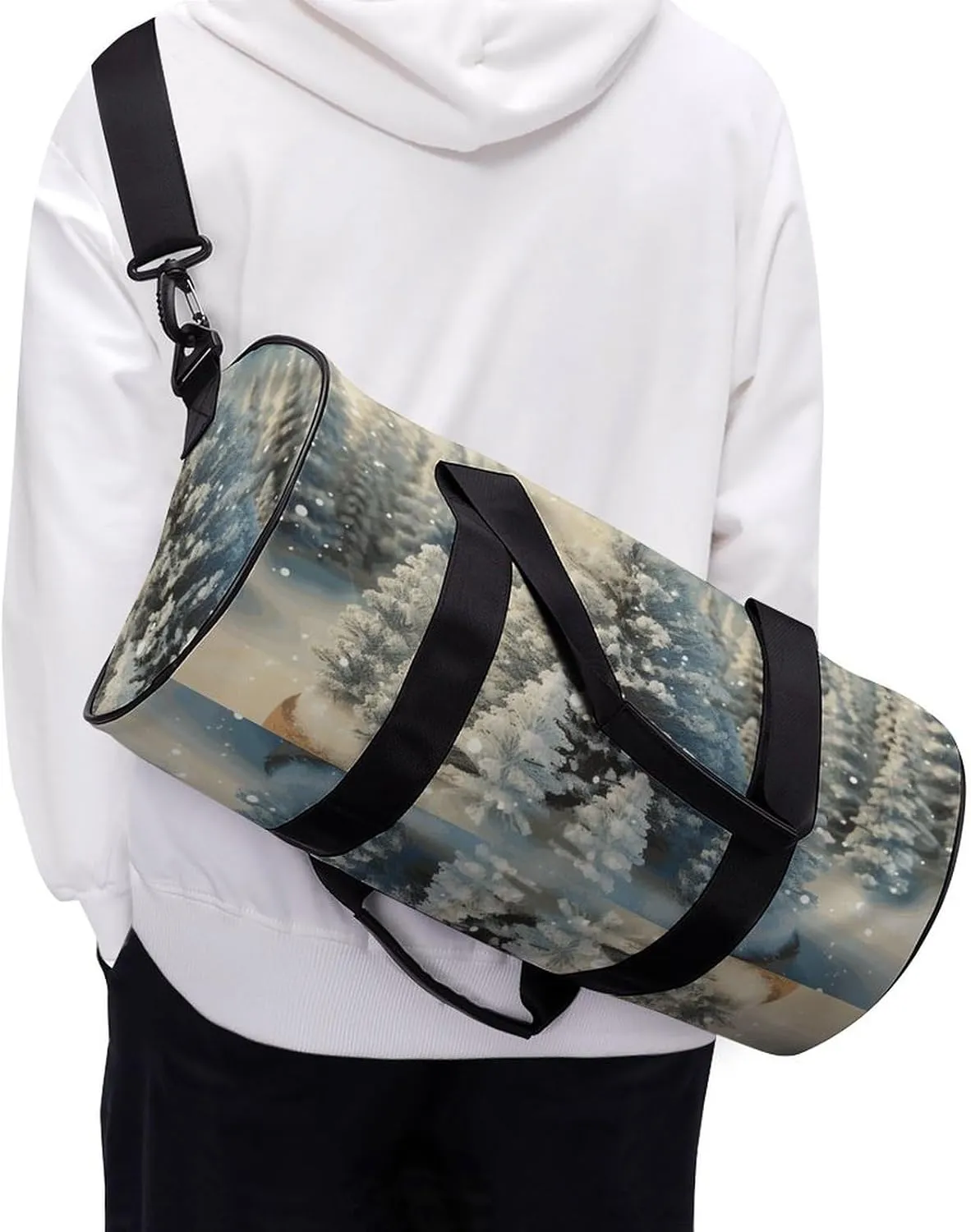 Gym Bag for Men Women Snow Wonderland Pine Tree Christmas Duffel Bag Overnight Bag with Compartment Gym Sackpac