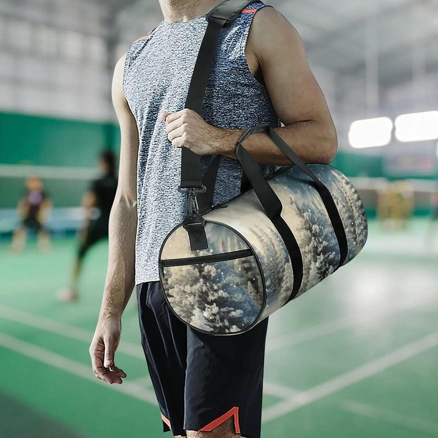 Gym Bag for Men Women Snow Wonderland Pine Tree Christmas Duffel Bag Overnight Bag with Compartment Gym Sackpac