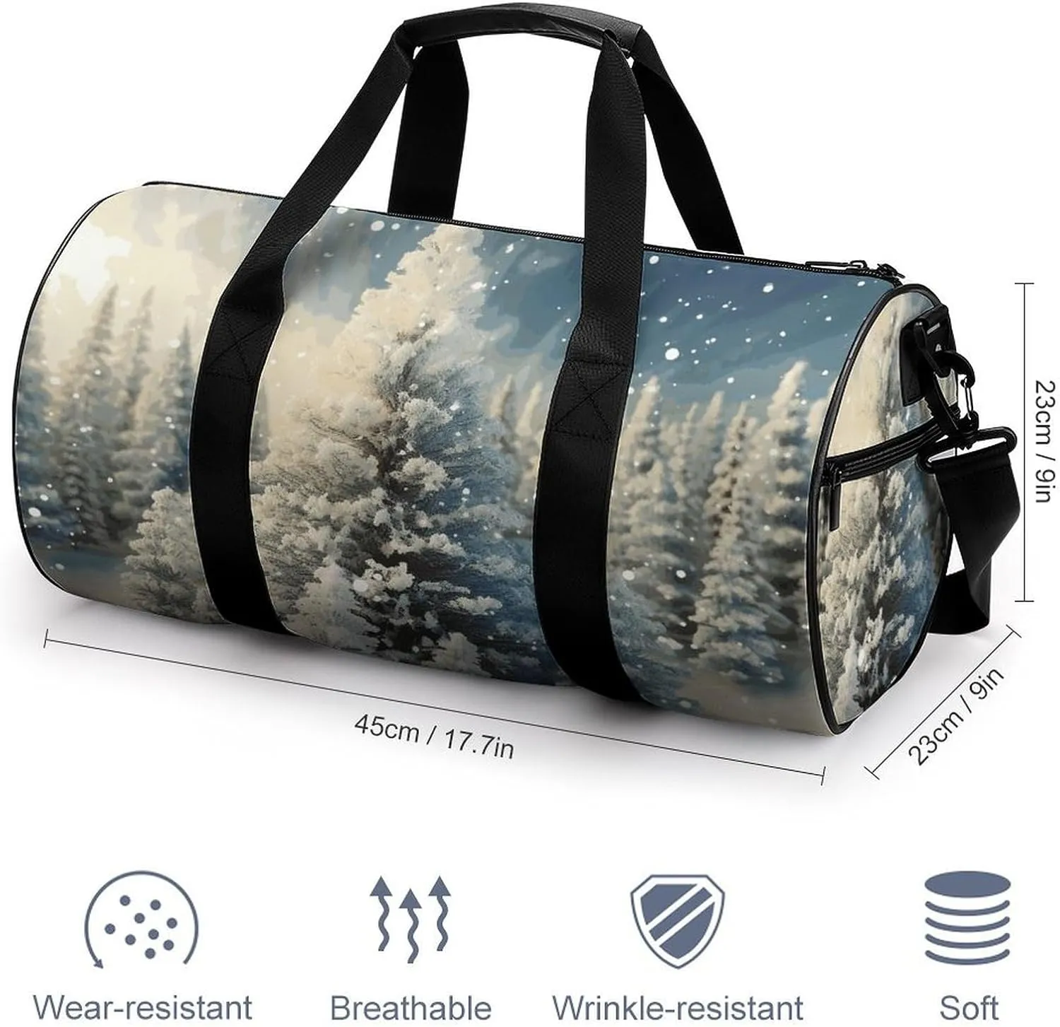 Gym Bag for Men Women Snow Wonderland Pine Tree Christmas Duffel Bag Overnight Bag with Compartment Gym Sackpac