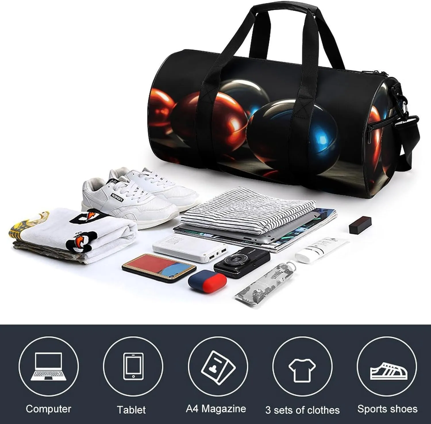 Gym Bag for Men Women Spherical Duffel Bag Overnight Bag with Compartment Gym Sackpac