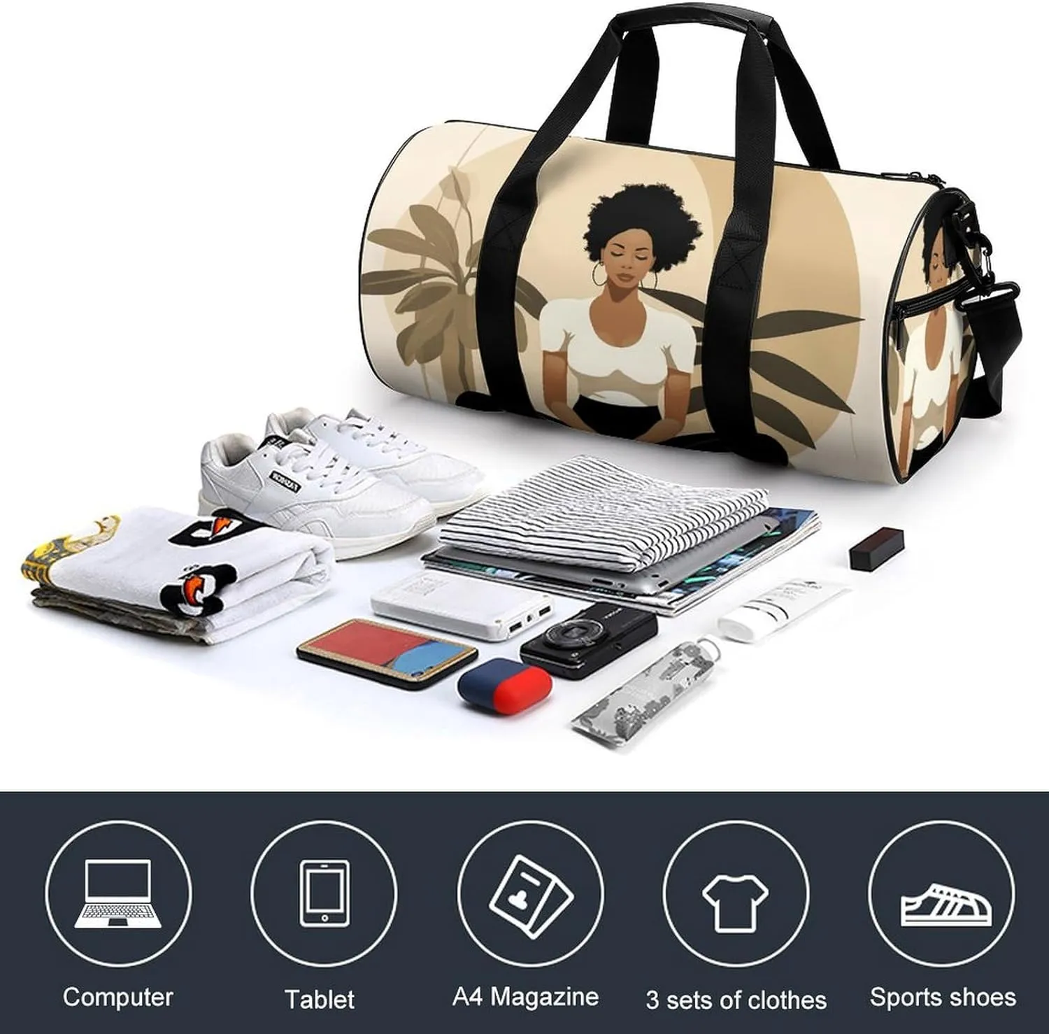 Gym Bag for Men Women Yoga Poses Duffel Bag Overnight Bag with Compartment Gym Sackpac