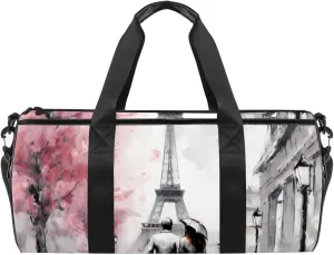 Gym Bags for Men,Travel Duffel Bags for Women,Cherry Blossoms Street Paris,Workout Bag