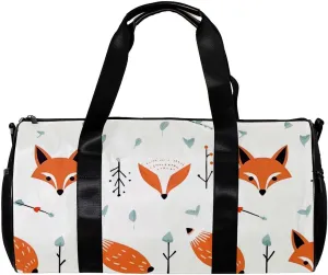 Gym Bags for Men,Travel Duffel Bags for Women,Vector Pattern with Foxes and Arrows,Workout Bag