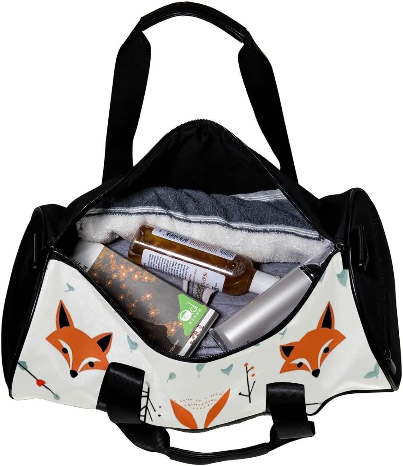 Gym Bags for Men,Travel Duffel Bags for Women,Vector Pattern with Foxes and Arrows,Workout Bag