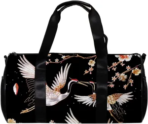 Gym Bags for Men,Travel Duffel Bags for Women,White Crane and Flower,Workout Bag