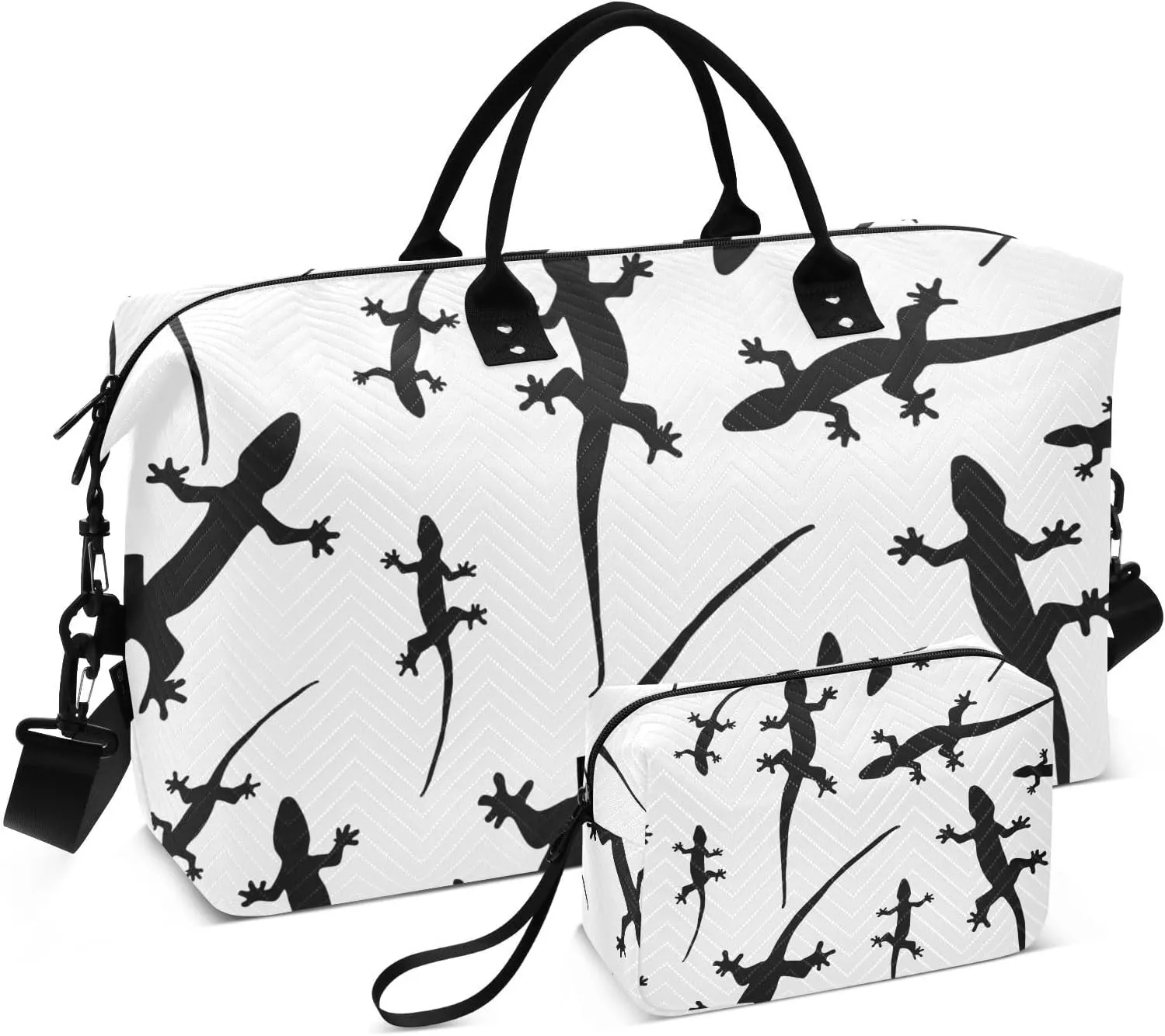 Gym Duffel Bag Lizards Geckos Pattern Travel Quilted Bags Set for Overnight Weekender Trip