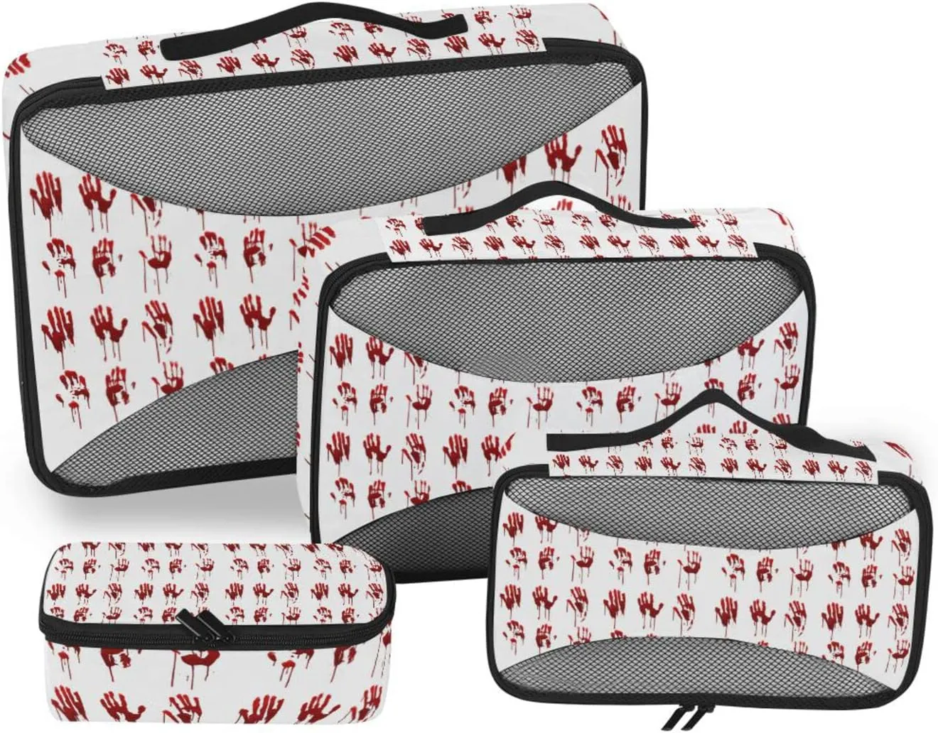 Halloween Bloody Hand Prints Set Horror and Dirty Bleeding Red Palm 4 PCs Set Packing Bags, Luggage Organizer Bag, Portable Cube Toiletry bag, Durable Travel Cosmetic Storage Bag for Men Women