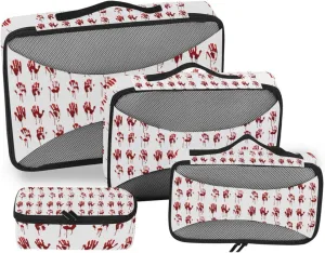 Halloween Bloody Hand Prints Set Horror and Dirty Bleeding Red Palm 4 PCs Set Packing Bags, Luggage Organizer Bag, Portable Cube Toiletry bag, Durable Travel Cosmetic Storage Bag for Men Women