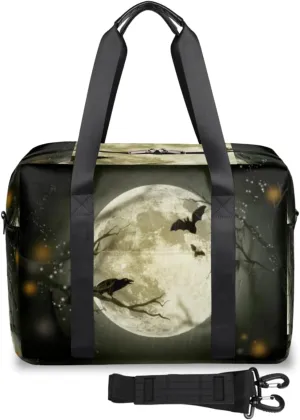 Halloween Moon Crow Bat Weekender Bag, Waterproof Travel Duffel Bags, Overnight Bags for Women, Duffel Bag with Trolley Sleeve, For Men Travel Business Gym Gift