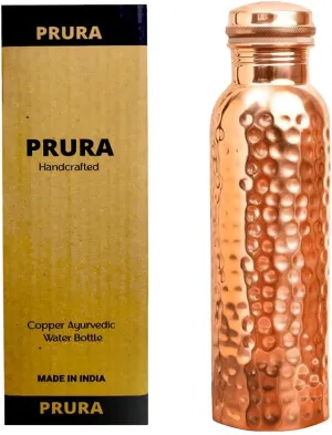 Hammered Copper Water Bottle – Pure Copper Water Vessel - Ayurvedic Water Bottle – Drink More Water – Large - Leak Proof