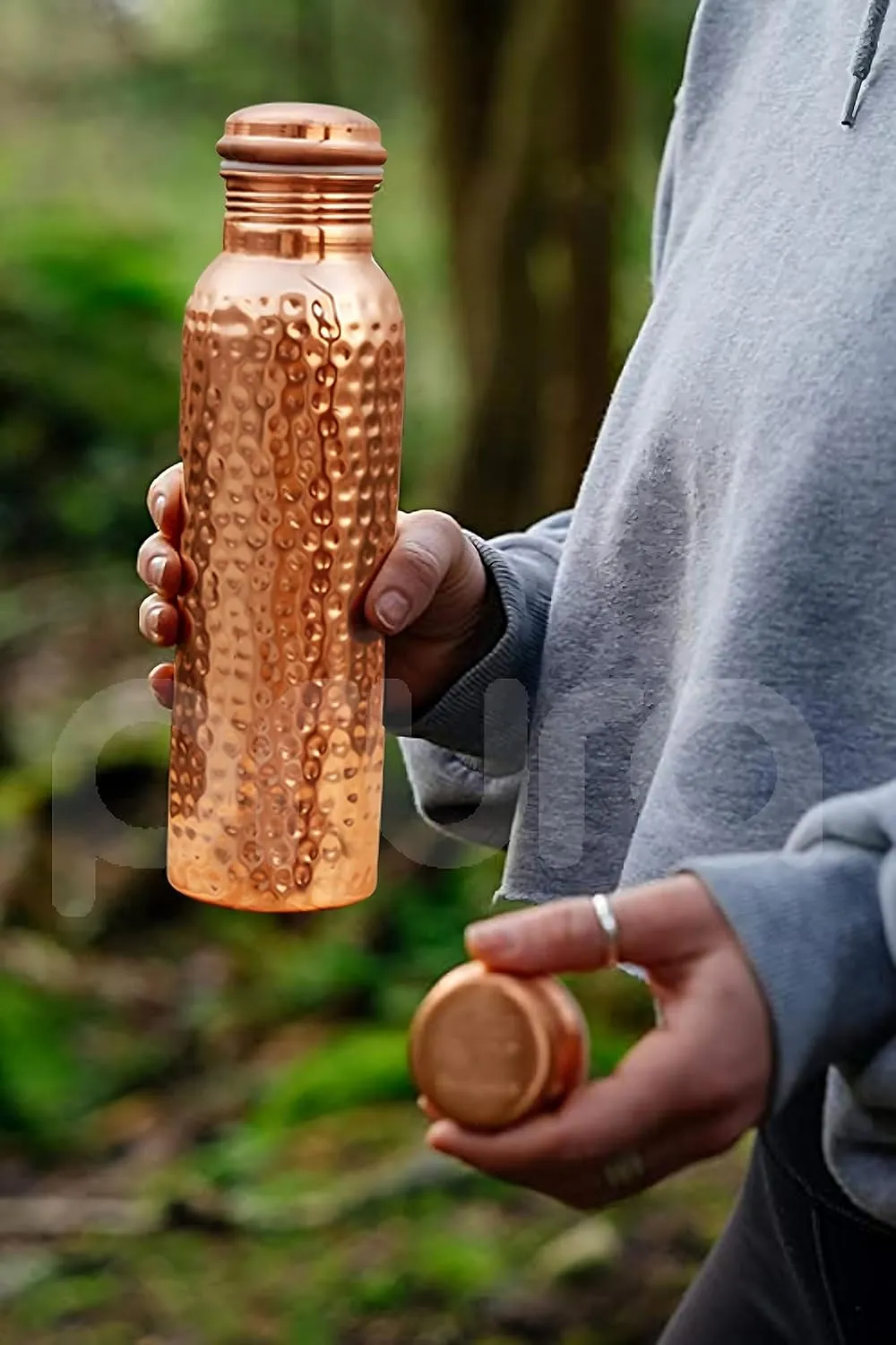 Hammered Copper Water Bottle – Pure Copper Water Vessel - Ayurvedic Water Bottle – Drink More Water – Large - Leak Proof