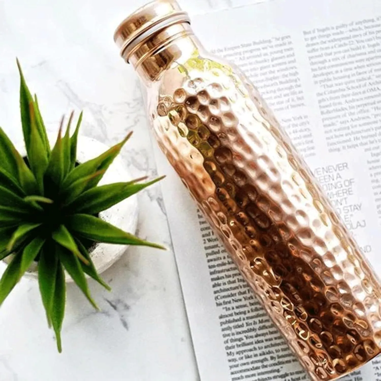 Hammered Copper Water Bottle – Pure Copper Water Vessel - Ayurvedic Water Bottle – Drink More Water – Large - Leak Proof