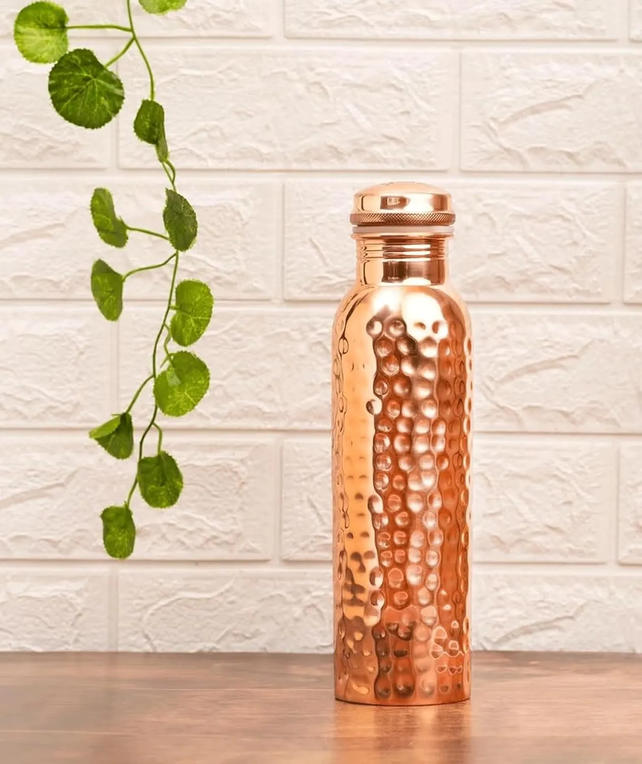 Hammered Copper Water Bottle – Pure Copper Water Vessel - Ayurvedic Water Bottle – Drink More Water – Large - Leak Proof