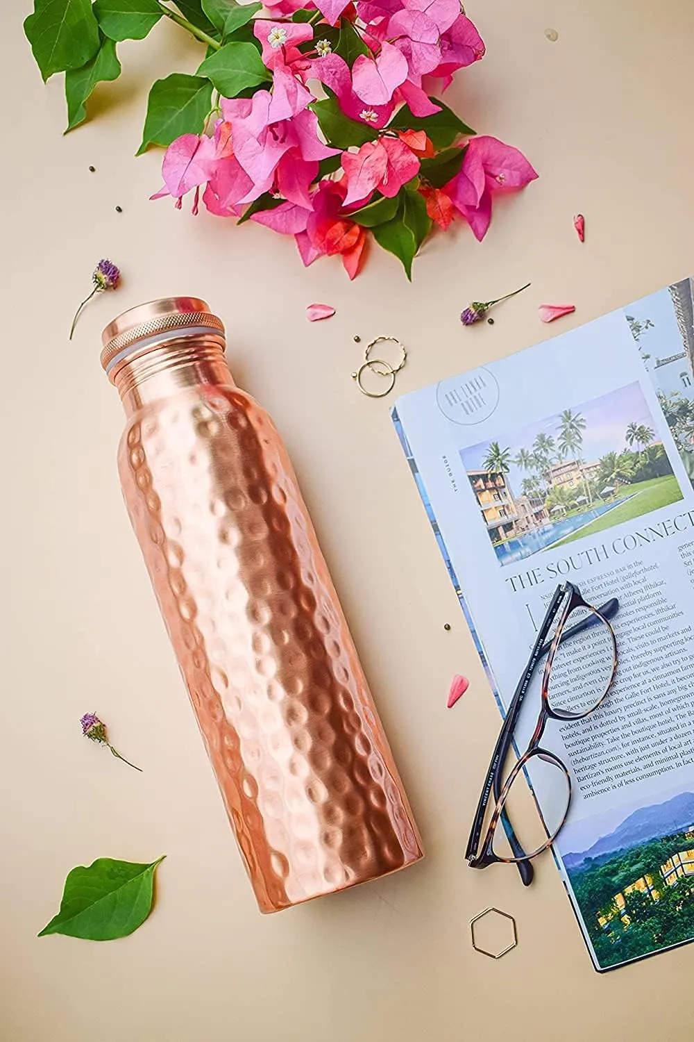 Hammered Copper Water Bottle – Pure Copper Water Vessel - Ayurvedic Water Bottle – Drink More Water – Large - Leak Proof
