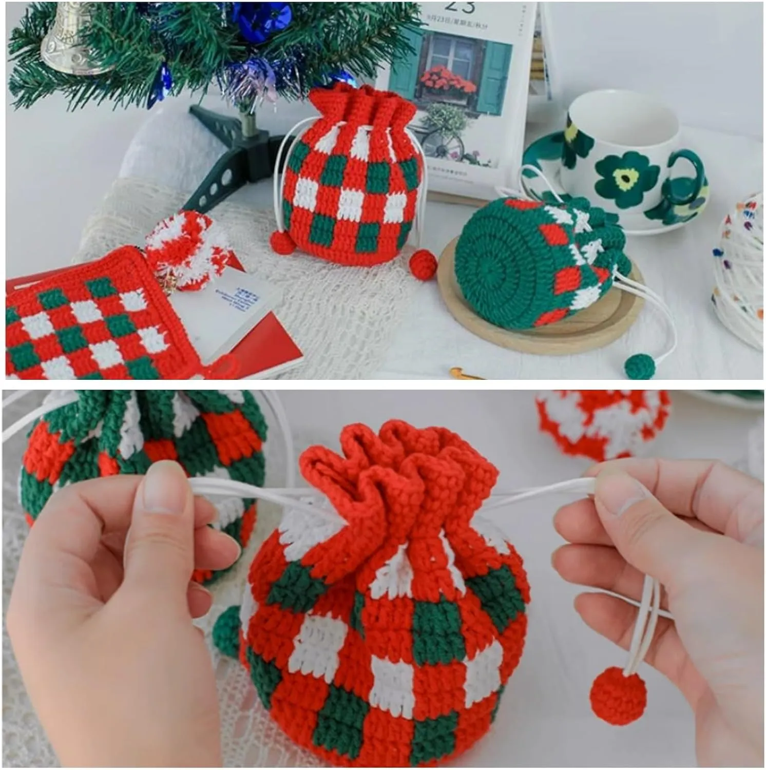 Hand-Woven Candy Bags Cute Creative Woolen Crochet Phone Bag Mini HandBags Purse