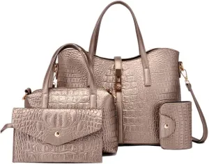 Handbags Tote Bags Wallets Shoulder Bags Hardware Lock Handbags Card Hold for Ladies 4 Pcs Set