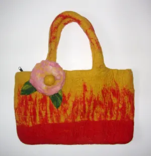 Handmade Yellow Orange Eco-Friendly Large One Rose Design Handbag