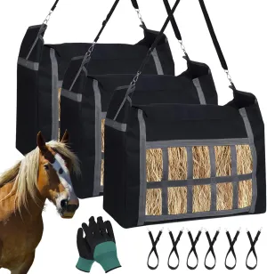 Hay Bags for Horses, 3 Pack Durable Large Capacity Horse Hay Feed Bags with Free Gloves, Premium Oxford Hay Feeder for Goats/Sheep/Donkeys, Easy to Hang & Fill with Front Hay Nets Design