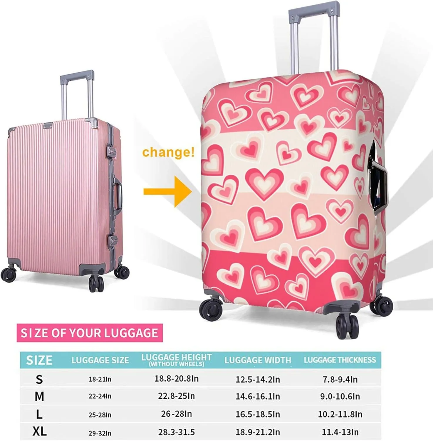 Hearts Pattern Luggage Covers Travel Suitcase Cover Protector Fit 18-32 Inch Luggage