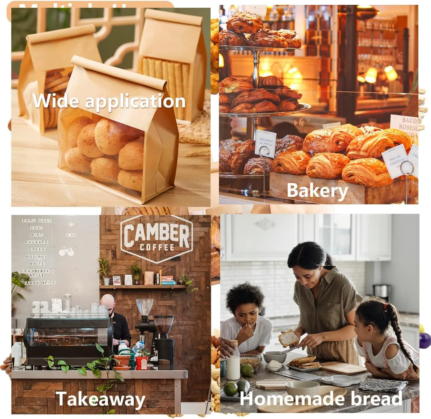 Heavy Duty Large Kraft Paper Bread Bags with Tin Tie Tab Lock 50pcs, Loaf Bag with Clear Front Window, Storage Packaging Treat Bag for Bakery Cafe Homemade Bread 10.6” × 4.3” × 8.7”