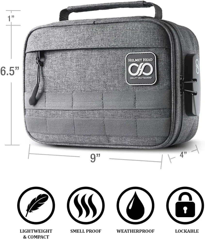 HELMET HEAD Smell Proof Bag with Lock, Smell Proof Stash Bag comes with a Metal Tray and Mylar Bags, this Smell Proof Case Offer Plenty of Room to keep all your Herbs Securely Together (Gray)