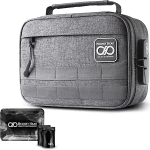HELMET HEAD Smell Proof Bag with Lock, Smell Proof Stash Bag comes with a Metal Tray and Mylar Bags, this Smell Proof Case Offer Plenty of Room to keep all your Herbs Securely Together (Gray)