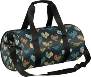 Hen Sketch Gym Bag Small Gym Duffel Bags for Men Women Pastel Overnight Weekender Bag Lightweight Sport Duffle Bag Carry On Gymbag