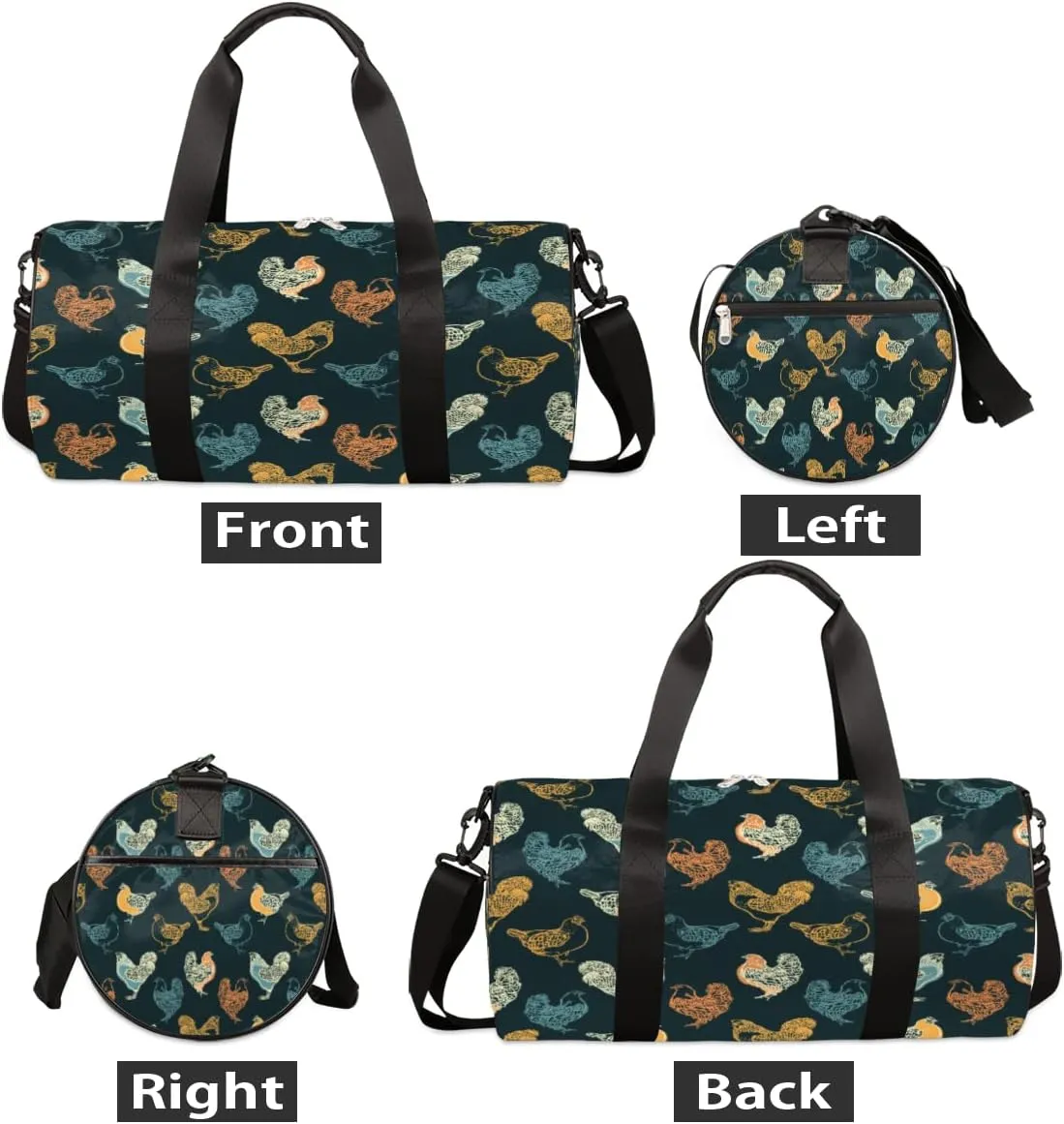 Hen Sketch Gym Bag Small Gym Duffel Bags for Men Women Pastel Overnight Weekender Bag Lightweight Sport Duffle Bag Carry On Gymbag