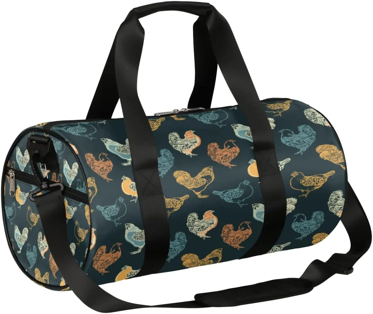 Hen Sketch Gym Bag Small Gym Duffel Bags for Men Women Pastel Overnight Weekender Bag Lightweight Sport Duffle Bag Carry On Gymbag