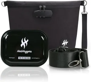 HerbHuggers Large Smell Proof Bag With Combination Lock 12" x 8.5" Includes Metal Rolling Tray