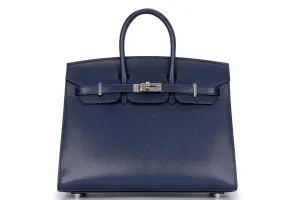 Hermès Birkin 25 	Sellier	Chevre	Blue Sapphire	PHW