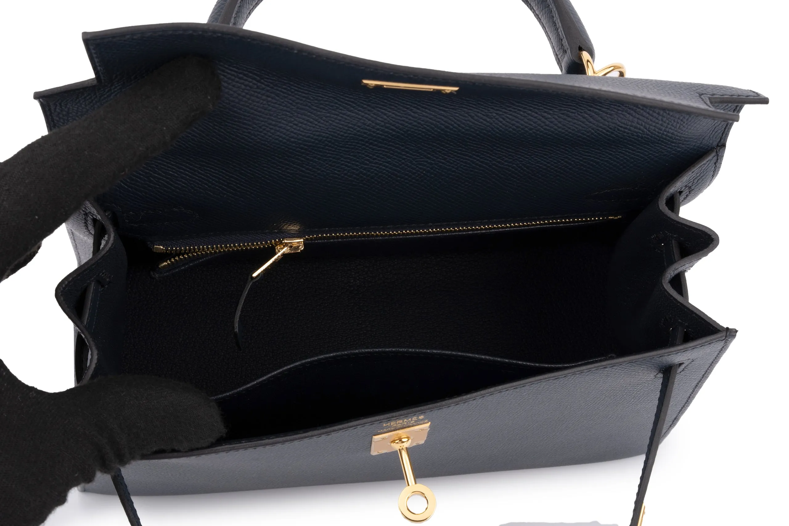 Hermès Kelly 25		Epsom  	Blue Indigo	GHW